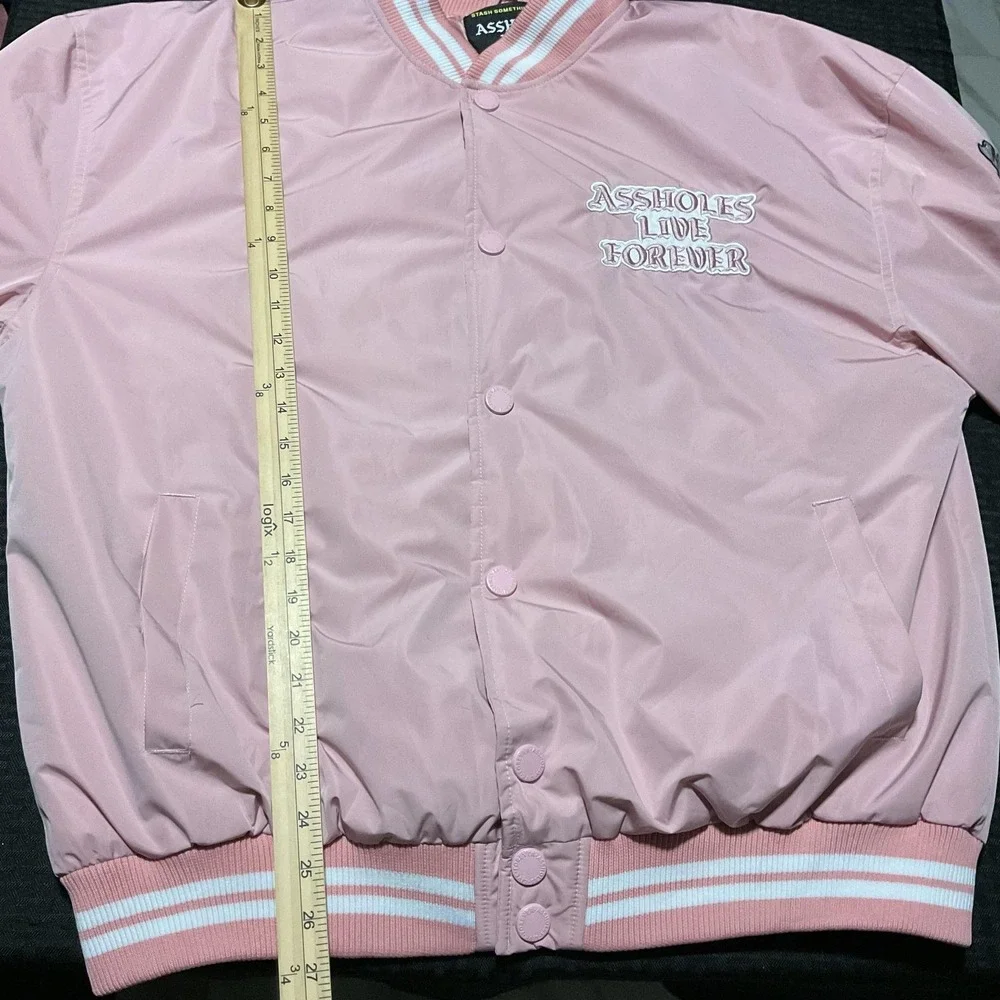 A$$holes Live Forever‎ Varsity Bomber Jacket Mens Large Pink Skull Bones Punk